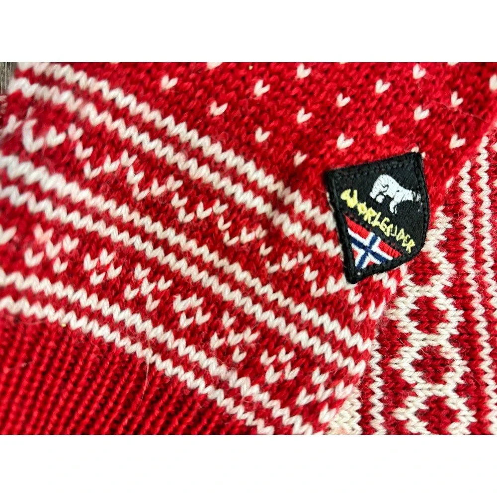 Norlender Norwegian Knit Sweater Kids 4 Red Good Fair Isle Wool Pewter Clasps